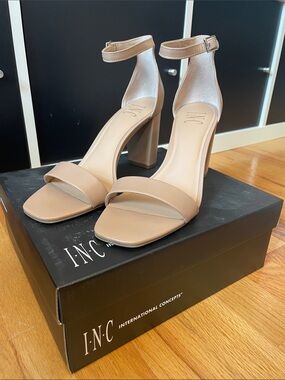 INC International Concepts Beige Ankle-Strap Block Heel Sandals